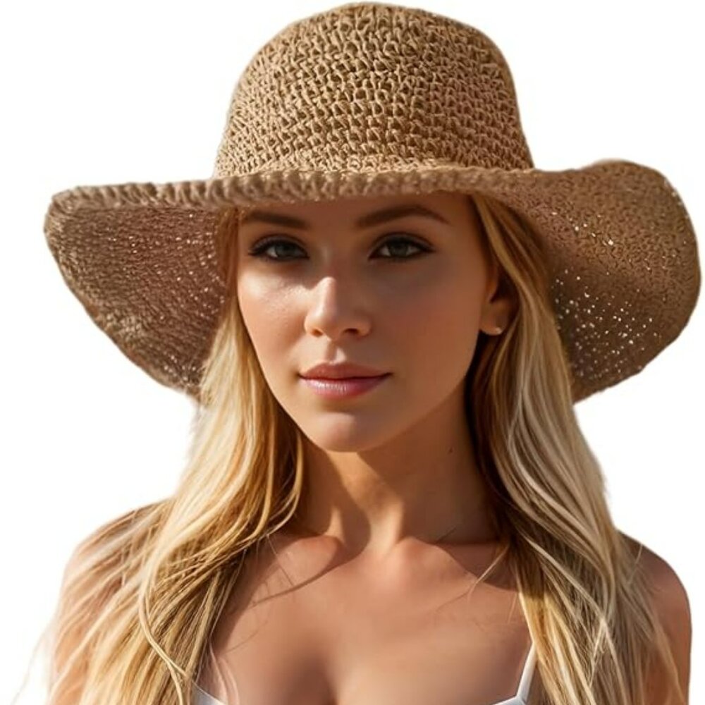 Beach Straw Hats Foldable Summer Wide Brim Packable Sun Hat Travel Beach Vacatio